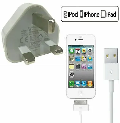 Genuine CE Charger Plug & USB Cable For Apple IPhone 4 4S 3G 3GS IPad IPod White • £7.90