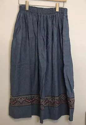 Vtg 80's Vera Bradley Designs Denim Skirt Paisley Printed Cottage Core Modest • $38.99