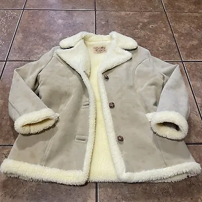 Vtg TOWN N RANCH Faux Suede Sherpa Shearling Coat Marlboro USA Mens Large • $79.92
