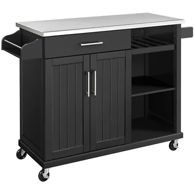 $193.99 • Buy Kitchen Island Cart With Stainless Steel Top & Storage & Wine Rack & Spice Rack