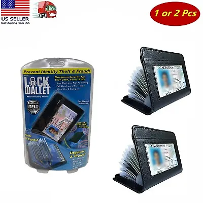 1/2 Pc Lock Wallet Slim Credit Card Holder Leather Secure Anti-Theft Wallet RFID • $7.99