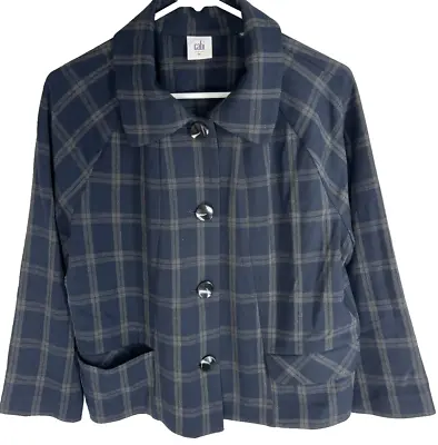 CAbi Connery Jacket Navy Plaid Style 3551 Size Medium Button Front Dark Academia • $16.38