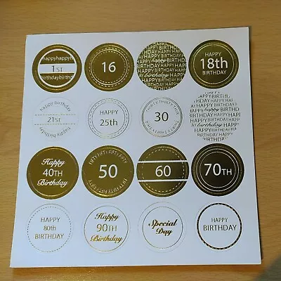 Craftwork Cards - Circle Sentiments Gold Foiled - Birthday Ages - 2 6  Sheets • £3