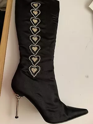 LADIES UNZE By Shalimar Boots Size 6  Black With Swarovski Crystals • £29.99