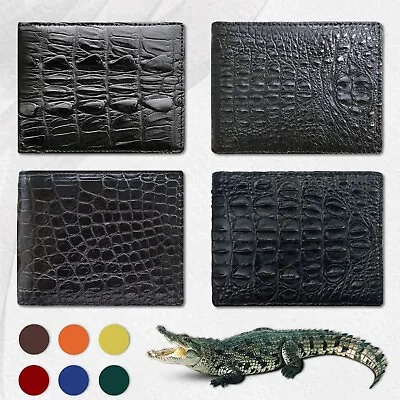 Black Crocodile Leather Wallet Men Alligator Skin Bifold Exotic Gift For Him • $48.99