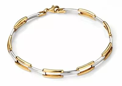 9ct Yellow And White Gold Oval Rectangle Link Bracelet (19.7cm) By Elements Gold • £499.99