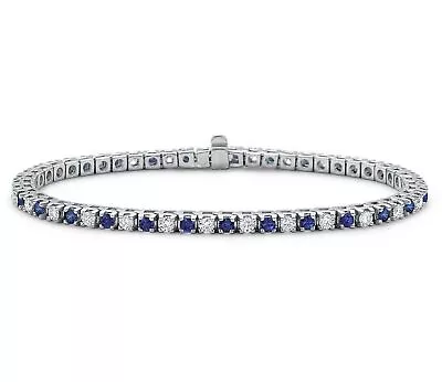 $999 • Buy 2.00 CTW Diamond And Blue Sapphire Tennis Bracelet In 14K White Gold, 7.25''