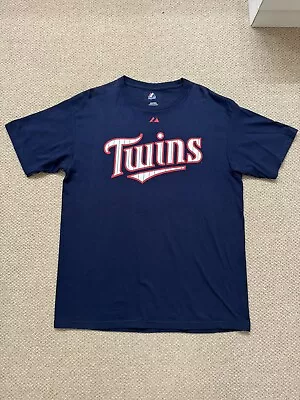 Joe Mauer MINNESOTA TWINS Blue Majestic MLB Baseball Jersey T Shirt Tee Large L • $19.99