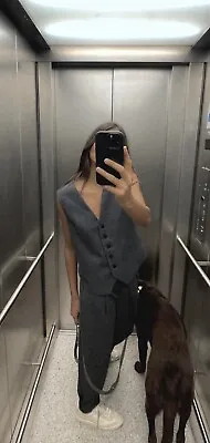 Zara Tailored Checkered Vest /Waistcoat Size Small Navy Blue #m • $49