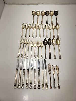 Oneida Community Plate Silverplate Flatware Set 44 Pieces Floral Flowers Vtg • $49.99