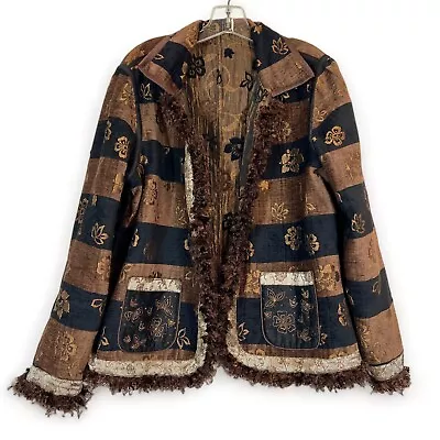 Vintage Yak Magik Blazer Jacket XL Reversible Patchwork Tapestry Silk Embroidery • $49.99