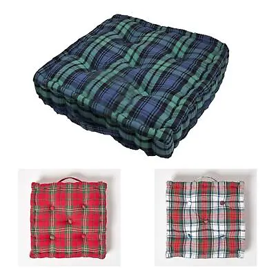 £12.99 • Buy Cotton Tartan Check Large Floor Cushions Square Seat Pad Riser Dining Chair