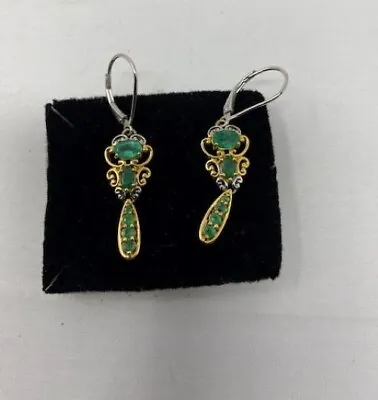 Zambian Emerald Earrings Dangle - 12 Emeralds Total • $275