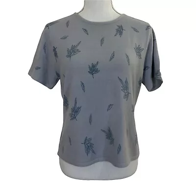 Norton McNaughton Sweater Short Sleeve Leaf Pattern Light Blue Soft Cozy Fall • $15.90