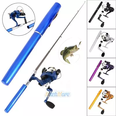 Aluminum Mini Retractable Pocket Fishing Rod Pole W/ Fishing Reel Pen Shape 2019 • $18.99