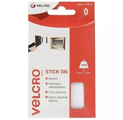 VELCRO Stick On Tape Adhesive Fasteners Hook & Loop 20mm X 50cm - White Easy Diy • £3.50