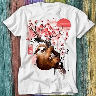 Lazy Sloth Red Moon Sunset Japanese Dream Sakura Tree T Shirt Top Tee 300 • £6.70