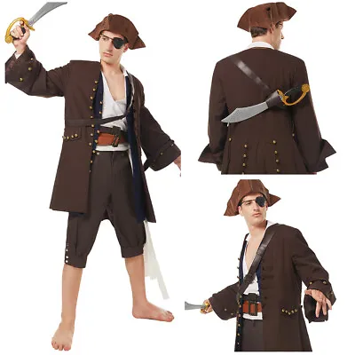 Pirates Of The Caribbean Jack Sparrow Halloween Outfit Cosplay Costume Uniform • $256.98