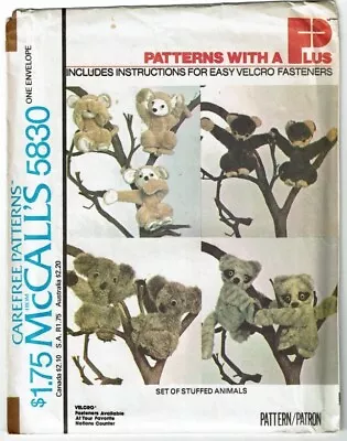 McCall's Sewing Pattern 5830 Monkey Koala Racoon Bear Stuffed Animals • $17.99