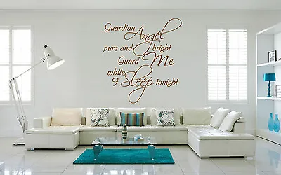 £1.09 • Buy Hand Carving GUARDIAN ANGEL BRIGHT Words Quote Wall ART Sticker UK Decor RUI204