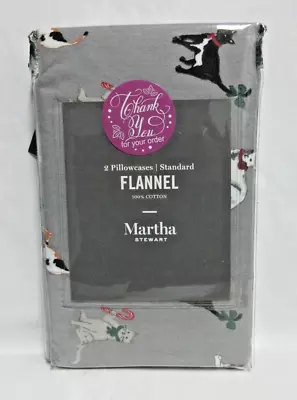 Martha Stewart PKG  CAT/KITTEN Printed Flannel Cotton Pillowcases GRAY CHRISTMAS • $19.99