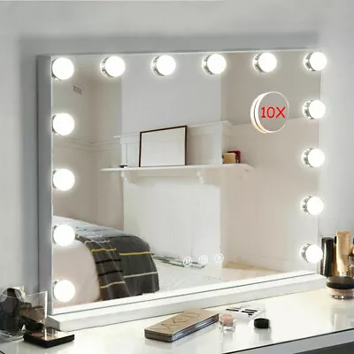 Large Hollywood Vanity Mirror With Lights 14 Dimmable LED Bulbs Tabletop Mirror • £47.90