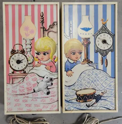 Vintage Spartus Corporation Wall Clock W/ Nightlight Girl & Boy Pair TESTED • $149.99