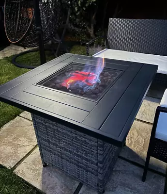 Fire Pit Table Outdoor Gas Patio Heater Large Garden Dining Metal Rattan Style • £179.90