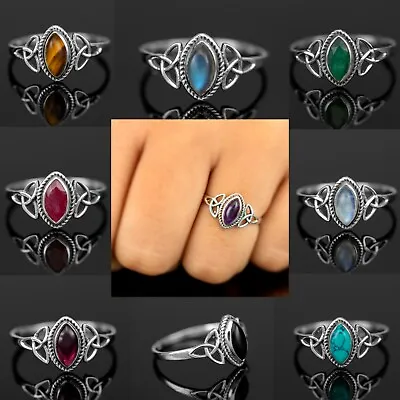 £11.99 • Buy Marquise Moonstone 925 Sterling Silver Turquoise Gemstone Ladies Ring Jewellery 