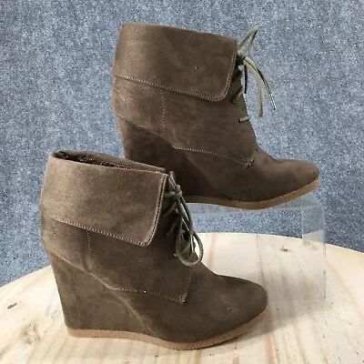 Mossimo Supply Co Boots Womens 8 Wedge Heels Ankle Booties Brown Fabric Lace Up • $24.99