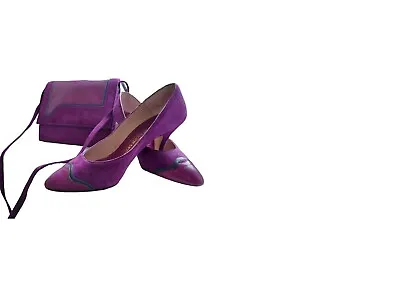 Jacques Vert Purple Magenta Squede  Shoes Size 4 1/2 & Bag Ec Away • £41