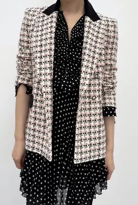 $51.93 • Buy Zara Textured Double-breasted Blazer Pink / White New Sizes Xs-xl Ref. 2081/238