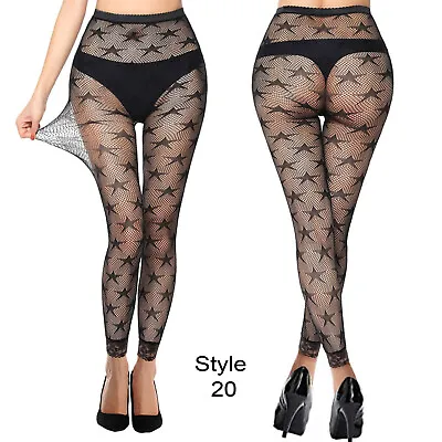 £4.50 • Buy Womens Footless Tights Black Patterned Fishnet Floral Lace Net Fashion Ladies UK