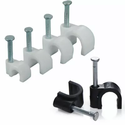 £2.39 • Buy Round Black - White Cable Wire Clips 4mm - 9mm With Fixing Nails - Packs Of 100