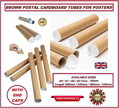 BROWN POSTAL TUBES 50mm CORE AVAILABLE IN A0/A1/A2/A3 SIZES FOR POSTERS ARTWORKS • £4.93