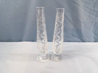 Set Of 2 Waterford Clear Crystal Slim Bud Vases 6 7/8  Tall • $14.99