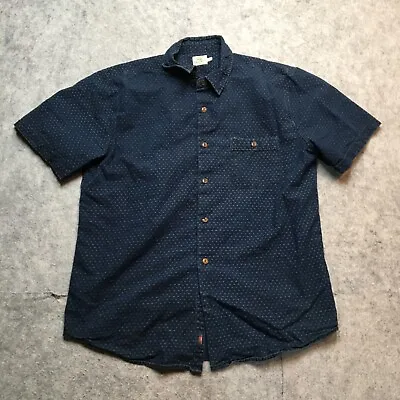 $24.95 • Buy Faherty Button Up Shirt Mens Large L Dark Blue Spotted Short Sleeve Knit Cotton