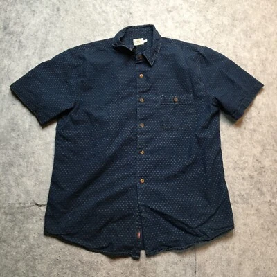 $24.95 • Buy Faherty Button Up Shirt Mens Large L Dark Blue Spotted Short Sleeve Knit Cotton