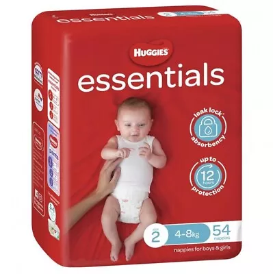 New Huggies Essentials Nappies Unisex Size 2 - Carton (4 X 54Pk) 4-8Kg • $128.05