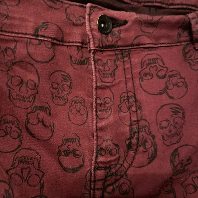 £20.38 • Buy Black Heart Pants Burgundy Skull Punk Rock Goth Stretch Jeans Hot Topic Size 20