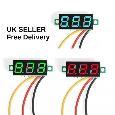 Digital Voltmeter 0.36  LED Display DC 30V 100V  10A  Car 12V • £3.39