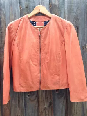 Womens Massimo Dutti Coral Orange Crop Leather Jacket 6 8 • $70