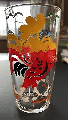 Vintage MCM Hazel Aster Rooster Red/Green/Yellow Drinking Glass HTF • $14