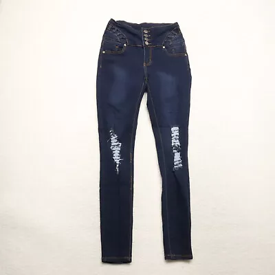 H&Y Women's Size 5/6 Blue Skinny Distressed Dark Wash Cotton Blend Stretch Jeans • $12.17