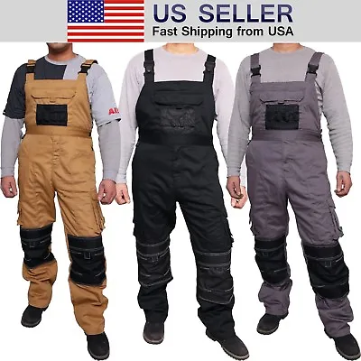 Mens Work Dungarees Working Trousers Bib And Brace Overall Multi Pockets Pants • $34.99