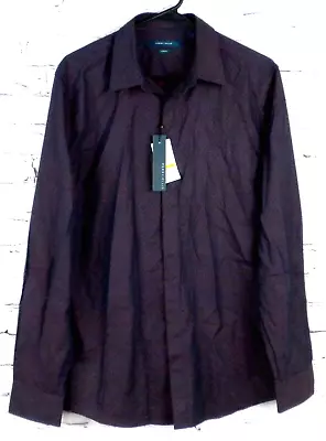 Perry Ellis Men's Slim Dark Sapphire Purple Button-dn Long Sleeve Shirt Size M • $33.95