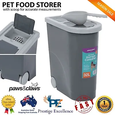 32L Pet Food Storage Container + Scoop Wheel Bin Dispenser Dog Cat Bird Feed Box • $32.68