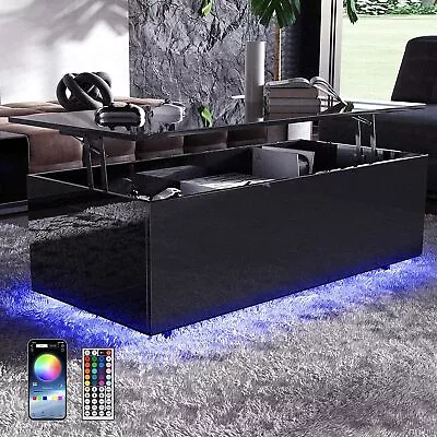 High Gloss Lift Top Table With Led Lights Led Coffee Table With Storage Shelf • $206.98