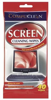 £2.29 • Buy Compuclean Pack Of 40 Computer TV Screen Tablet Cleaning Wipes Fast & Effective