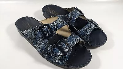 La Plume Jen Blue Snake Skin Double Strap Buckle Slides Sandals Size 42 US 11.5 • $34.95